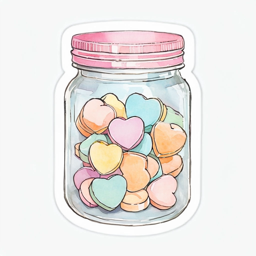 Pink Jar Valentines Hearts Sticker